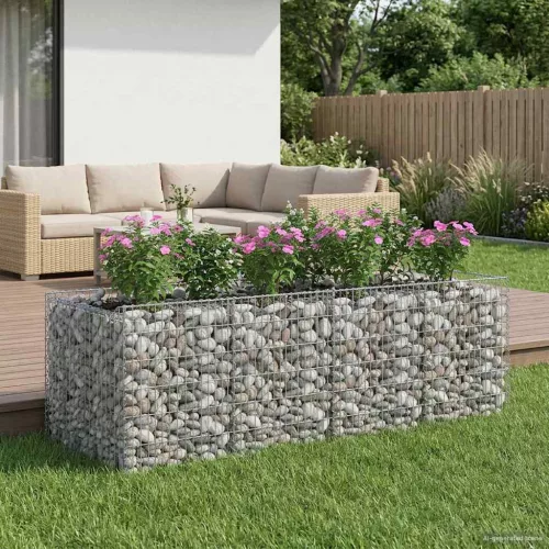 vidaXL Gabion emelt ágy 2 pcs Ezüst