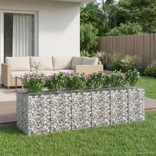 vidaXL Gabion emelt ágy 3 pcs Ezüst