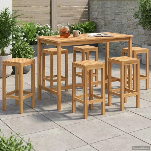 vidaXL Kültéri Bár Szett 7 pcs Kezeletlen Tömör Teakfa