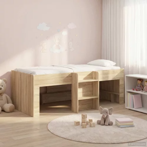 vidaXL Gyerek loft ágykeret létrával Sonoma 90 x 200 cm Szerelt Fa