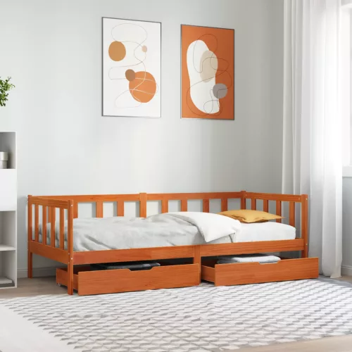 vidaXL Nappaliágy fejtámlával fiókkal 3 pcs Faggyú barna Tömör fenyőfa