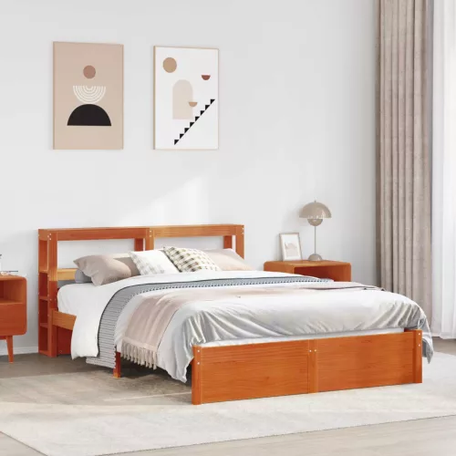 vidaXL Ágykeret fejtámlával Faggyú barna 140 x 200 cm Tömör fenyőfa