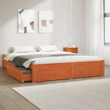   vidaXL Ágykeret fiókkal Faggyú barna 160 x 200 cm Tömör fenyőfa