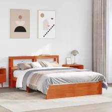   vidaXL Ágykeret fejtámlával tárolóval Faggyú barna Tömör fenyőfa