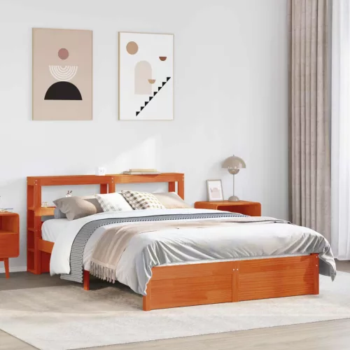 vidaXL Ágykeret fejtámlával tárolóval Faggyú barna Tömör fenyőfa