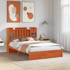   vidaXL Könyvespolc Ágykeret fejtámlával fiókkal Tömör fenyőfa