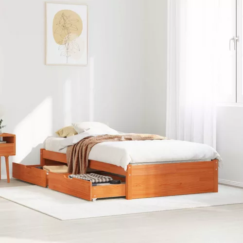 vidaXL Ágykeret fiókkal tárolóval Faggyú barna Tömör fenyőfa