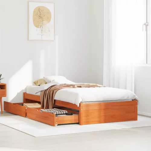 vidaXL Ágykeret fiókkal tárolóval Faggyú barna Tömör fenyőfa