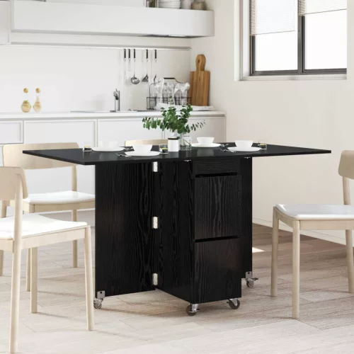 vidaXL Étkezőasztal 2 pcs 140 x 80 x 77 cm Szerelt Fa Fekete Tölgy