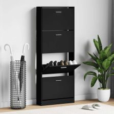 vidaXL fekete szerelt fa cipősszekrény 59x17x150 cm