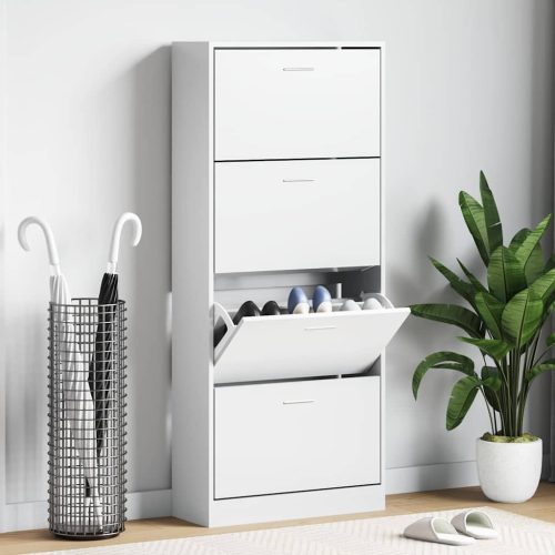 vidaXL fehér szerelt fa cipősszekrény 63x24x147 cm