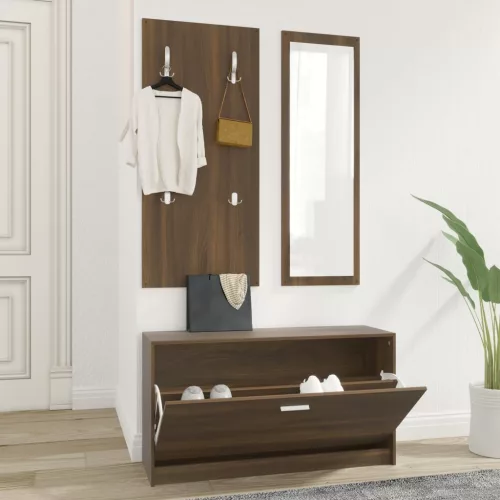 vidaXL 3 az 1-ben barna tölgy szerelt fa cipőszekrény szett