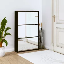   vidaXL fekete 3 szintes cipőszekrény tükörrel 63 x 17 x 102,5 cm