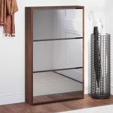   vidaXL barna tölgyszínű 3 szintes cipőszekrény tükörrel 63x17x102,5 cm