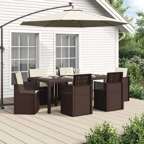 vidaXL Kert étkező szett párnával 7 pcs Barna és Krém színű PP