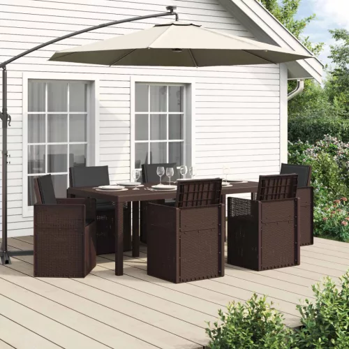 vidaXL Kert étkező szett párnával 7 pcs Barna és Antracitszürke PP