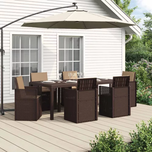 vidaXL Kert étkező szett párnával 7 pcs Barna és Tópszínű PP