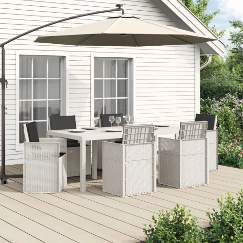 vidaXL Kert étkező szett párnával 7 pcs Fehér és Antracitszürke PP