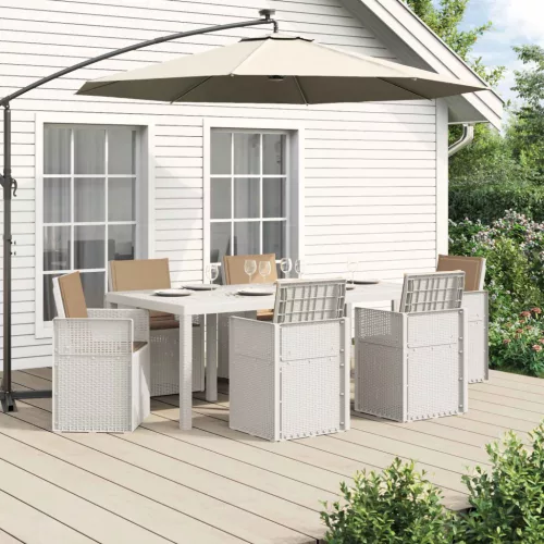 vidaXL Kert étkező szett párnával 7 pcs Fehér és Tópszínú PP