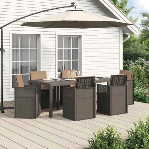 vidaXL Kert étkező szett párnával 7 pcs Világosszürke és Taupe PP