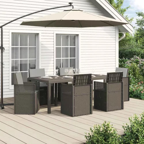 vidaXL Kert étkező szett párnával 7 pcs Világosszürke PP