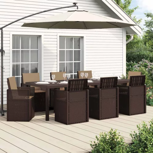 vidaXL Kert étkező szett párnával 9 pcs Barna és Tópszínű PP