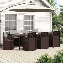   vidaXL Kert étkező szett párnával 9 pcs Barna és Világosszürke PP