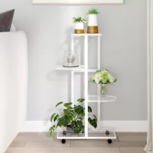   vidaXL 4 szintes fehér vas virágtartó állvány kerekekkel 44x23x80 cm