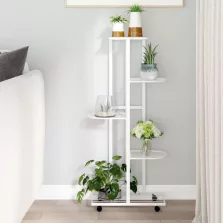   vidaXL 5 szintes fehér vas virágtartó állvány kerekekkel 44x23x100 cm
