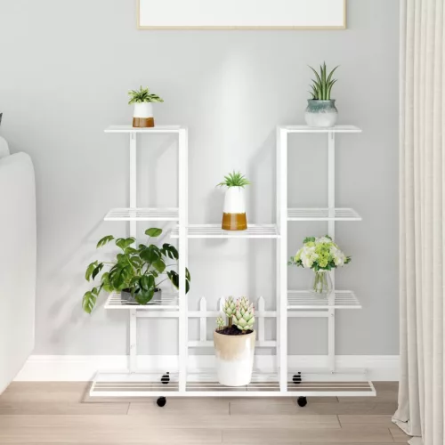 vidaXL fehér vas virágtartó állvány kerekekkel 94,5 x 24,5 x 91,5 cm