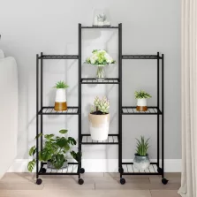   vidaXL fekete vas virágtartó állvány kerekekkel 83 x 25 x 103,5 cm