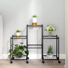   vidaXL fekete vas virágtartó állvány kerekekkel 83 x 25 x 63,5 cm