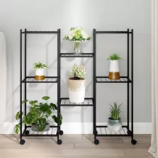  vidaXL fekete vas virágtartó állvány kerekekkel 83 x 25 x 83,5 cm