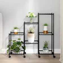   vidaXL fekete vas virágtartó állvány kerekekkel 83 x 25 x 83,5 cm