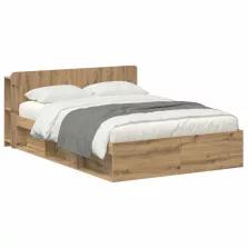   vidaXL Ágykeret tárolóval Kézműves Tölgy 140 x 190 cm Szerelt Fa