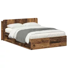   vidaXL Ágykeret tárolóval fejtámlával Antik Fa 140 x 190 cm Szerelt Fa