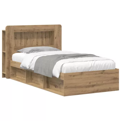 vidaXL Ágykeret tárolóval Kézműves Tölgy 75 x 190 cm Szerelt Fa