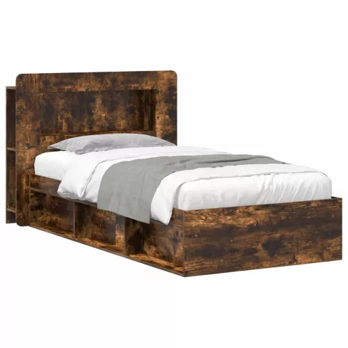 vidaXL Ágykeret tárolóval Füstös Tölgy 80 x 200 cm Szerelt Fa