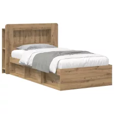   vidaXL Ágykeret tárolóval Kézműves Tölgy 90 x 200 cm Szerelt Fa