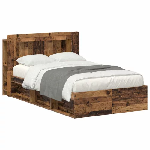 vidaXL Ágykeret tárolóval fejtámlával Antik Fa 120 x 190 cm Szerelt Fa