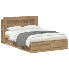   vidaXL Ágykeret tárolóval Kézműves Tölgy 135 x 190 cm Szerelt Fa