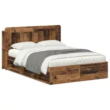   vidaXL Ágykeret tárolóval fejtámlával Antik Fa 135 x 190 cm Szerelt Fa