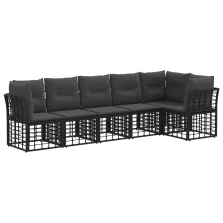 vidaXL Kerti Kanapé Szett 6 pcs Fekete polirattan