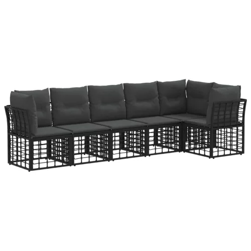 vidaXL Kerti Kanapé Szett 6 pcs Fekete polirattan