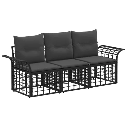 vidaXL Kültéri kanapé szett 3 pcs Fekete és Sötétszürke Poliészter