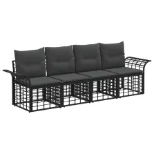   vidaXL Kültéri kanapé szett 4 pcs Fekete és Sötétszürke Poliészter