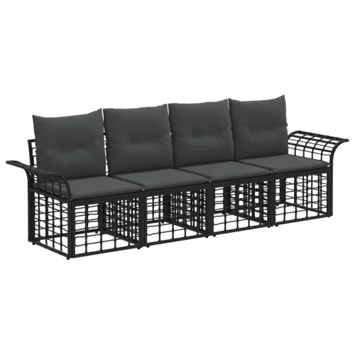 vidaXL Kültéri kanapé szett 4 pcs Fekete és Sötétszürke Poliészter