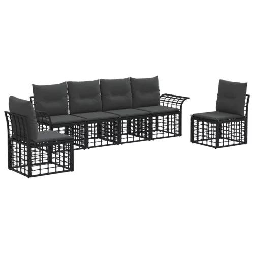 vidaXL Kültéri kanapé szett 6 pcs Fekete és Sötétszürke Poliészter