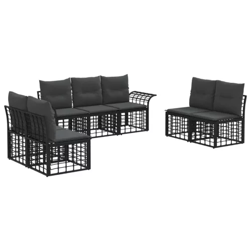vidaXL Kültéri kanapé szett 7 pcs Fekete és Sötétszürke Poliészter