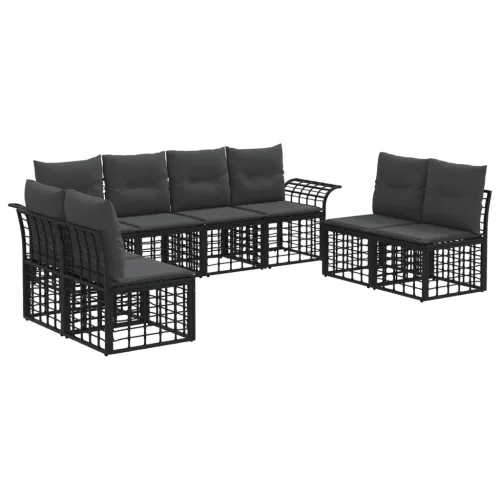 vidaXL Kültéri kanapé szett 8 pcs Fekete és Sötétszürke Poliészter